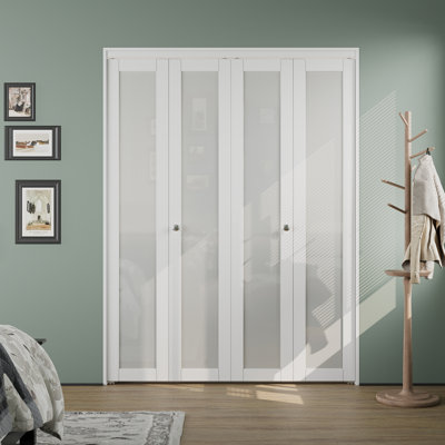 LuminaMatte™ Full-Lite Frosted Glass Bi-Fold Doors With Installation Hardware Kit ForDoor Opening Height