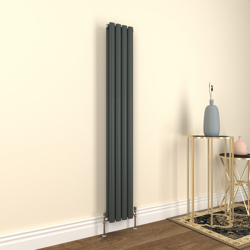 Vertical Oval Column Radiator, Double, Grey, 160cm H x 23.6cm W x 5.6cm D