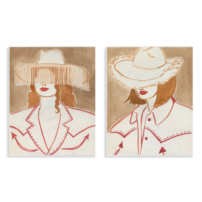  «Boho Cowgirls in Hats», ensemble d'art sur plaque par Grace Popp