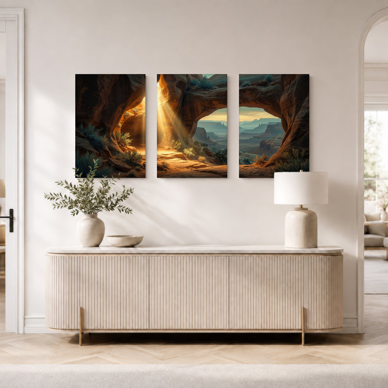 Désert arche de grès avec vue sur le canyon Sunbeam, ensemble de 3 toiles, 30"H x 20"W x 3pcs