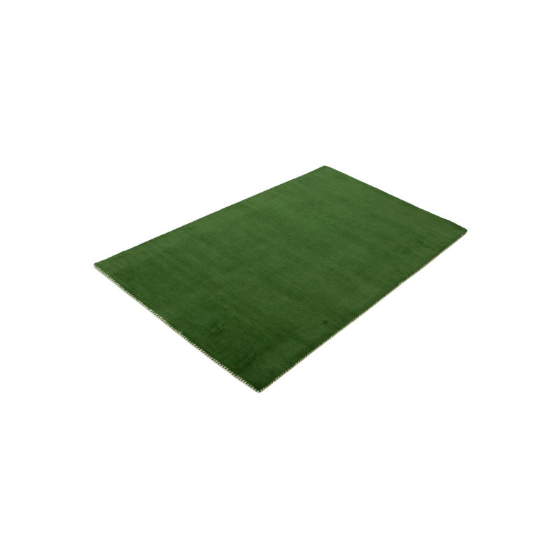 Solid Colour Wool Hand Woven Area Rug, Green, Rectangle 80 x 150cm