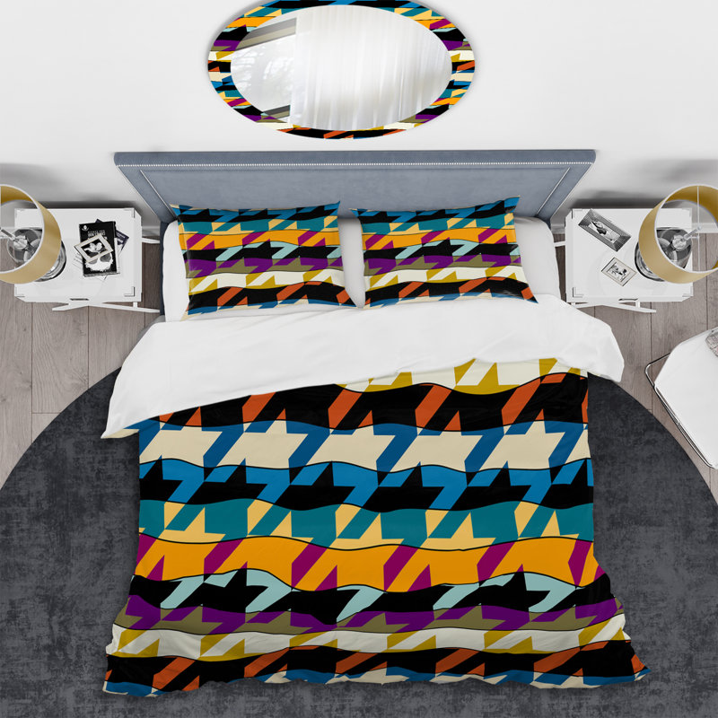 Multicolor Abstract Patchwork - Abstract Duvet Cover Set - Microfiber Polyester, Queen Duvet Cover + 2 Standard Shams