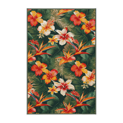 Washable Flower Sprays Hawaiian Area Rug