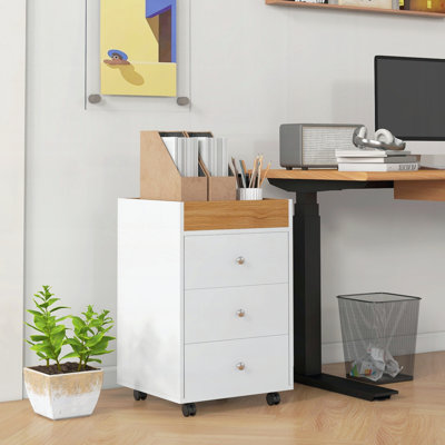 Armoire de rangement pour bureau à 3 tiroirs, tiroir de bureau sur roulettes avec plateau amovible, support d'imprimante sous le bureau avec rangement