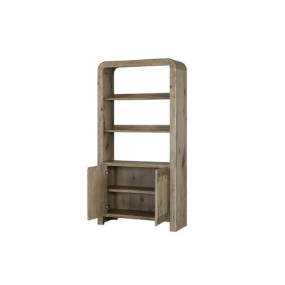 English Knotty Oak Bowtie Bookcase Featuring Elegant Inlay And Soft - Close Hinges, Three Open Shelves For Storage, 38.93 In Depth, 15.39 Width, 75.91 Height, 126.35 Lb Made From Veneer, Inlay,