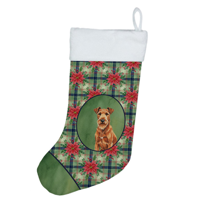 Chaussette de Noël Irish Terrier PoinsettIas