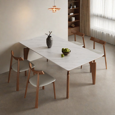 Rectangular rock slab solid wood table set
