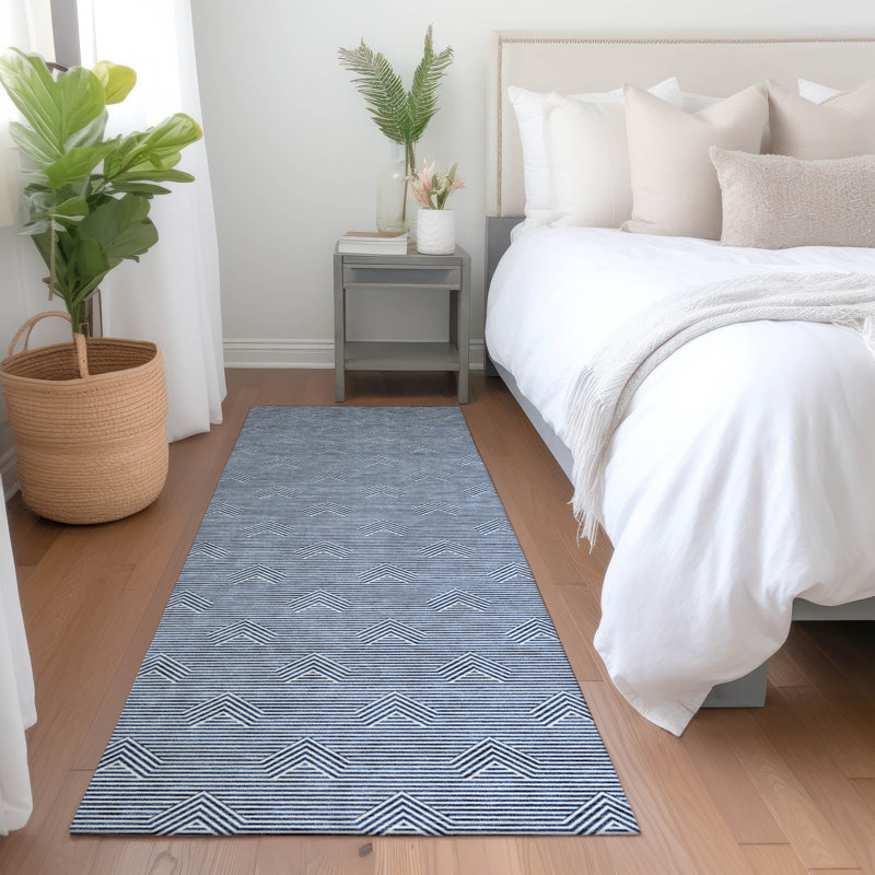Premium Machine Washable Prisco Blue Rug, Runner 2'3" x 7'6"