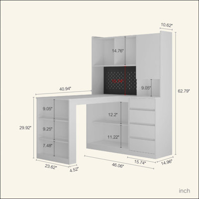L Shaped Desk With Charger,Computer Desk With Drawers,Bookshelf, With LED Light,Modern Corner Desk,Home Office Desk,L-Shaped Study Table Writing Desk,
