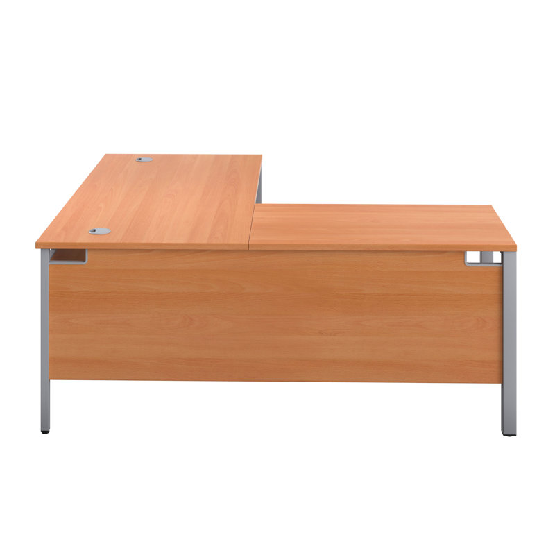 Buariki L-Shaped Metal Base Executive Desk, 73cm H x 180cm W x 180cm D, Left Hand Return, Beech/Silver