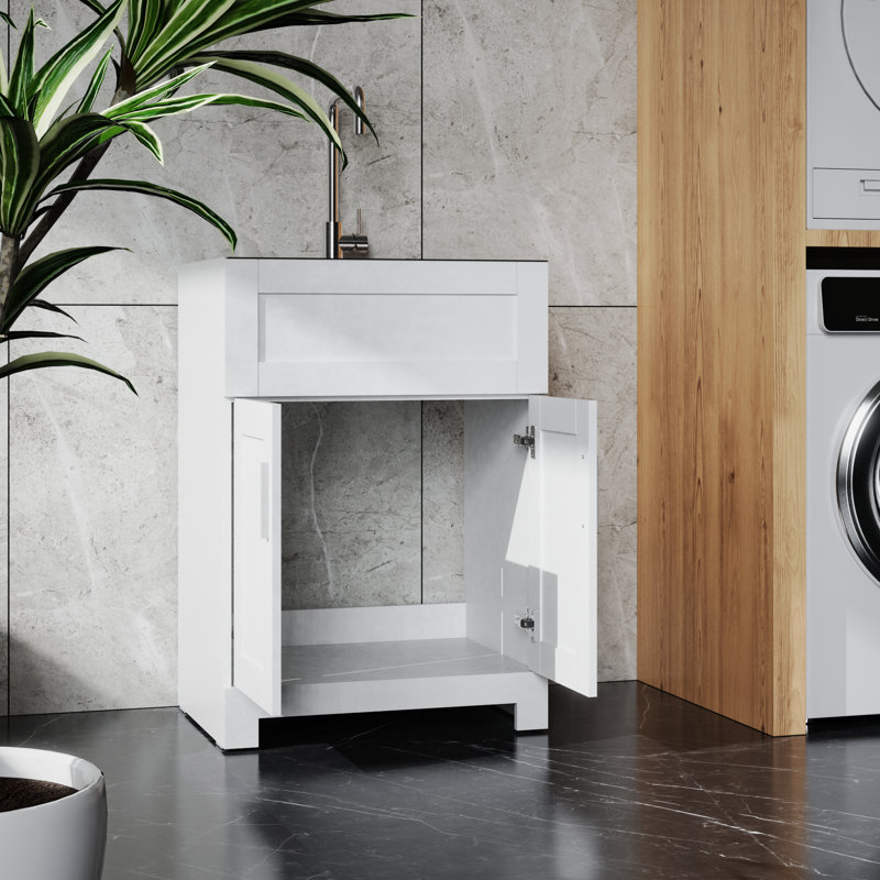 Meuble-lavabo moderne 24 po avec évier et rangement en acier inoxydable Maeve