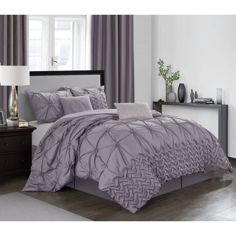 Piercen Microfiber 7 Piece Comforter Set, Cal. King Comforter + 6 Additional Pieces, Purple