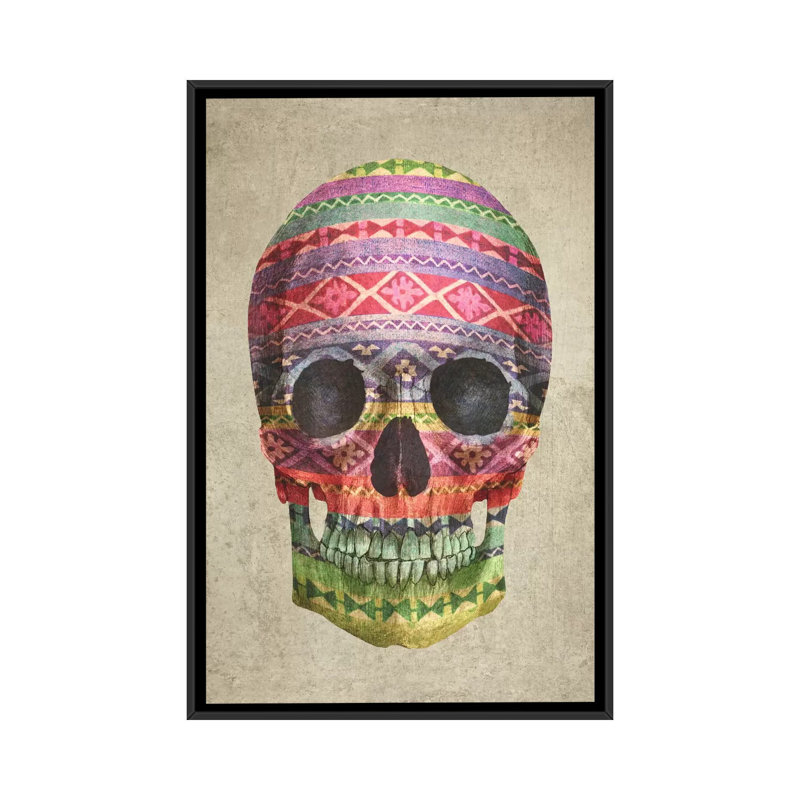 «Skull» par Terry Fan - impression sur toile tendue, H 26 po x l 18 po x P 1,5 po, Toile avec cadre noir, Pas de tapis