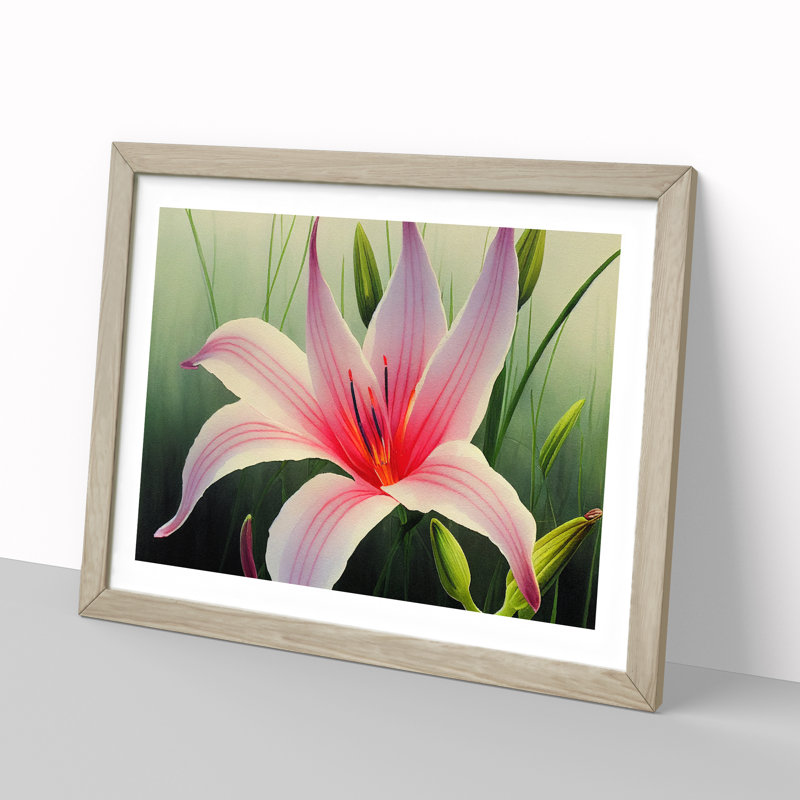 Epic Lily Flower - Framed Print, 46cm H x 64cm W x 2cm D, Oak