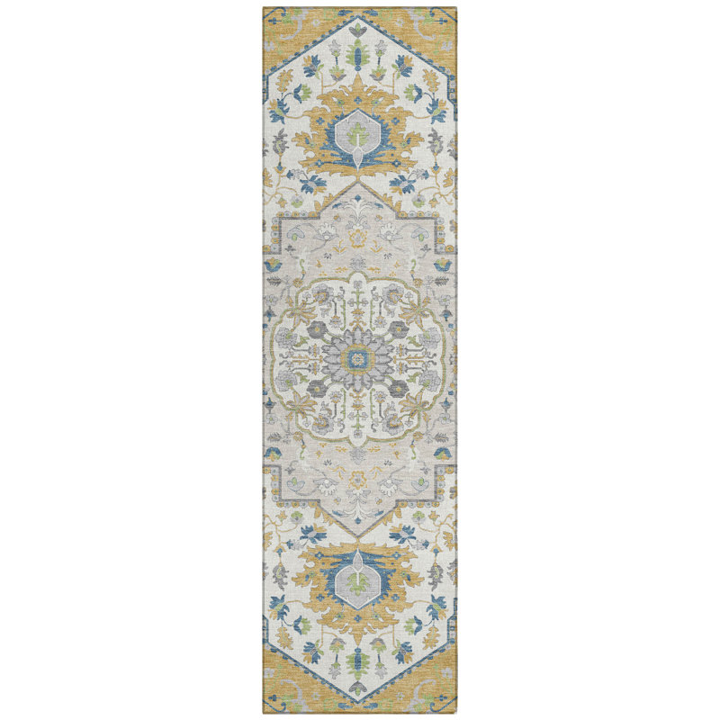 Lidia Gold Washable Indoor-Outdoor Rug - , 2'3" x 7'6"