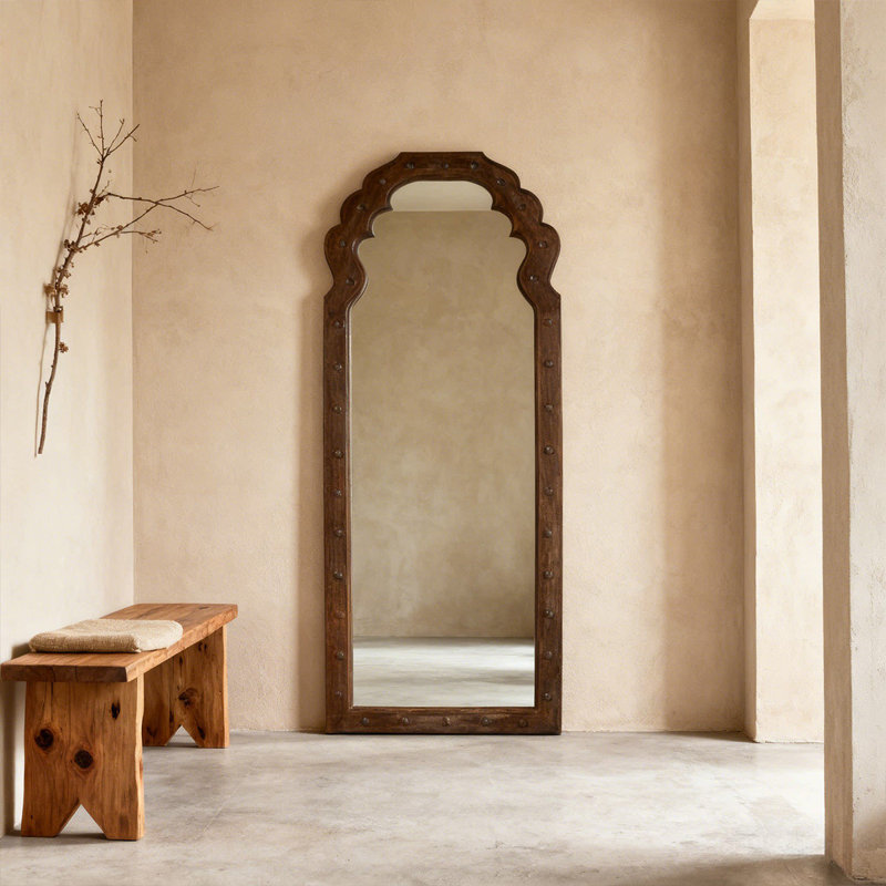 Miroir pleine longueur français en bois massif et miroir pleine grandeur, 66.93" H x 27.56" W