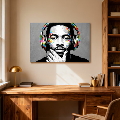 Fashion Colorful Headphones Face Art Portrait Music Style