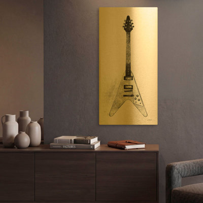 «Garage Band III» par Mike Schick, art mural en métal doré, 12 po x 24 po