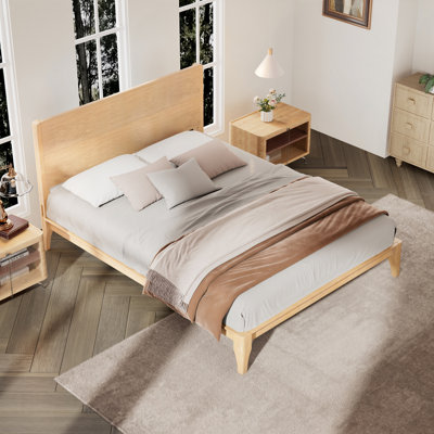Mid-Century Modern 12 Inch Bamboo Wood Platform Bed with Wood Slat Support, No Box Spring Needed, Easy Assembly