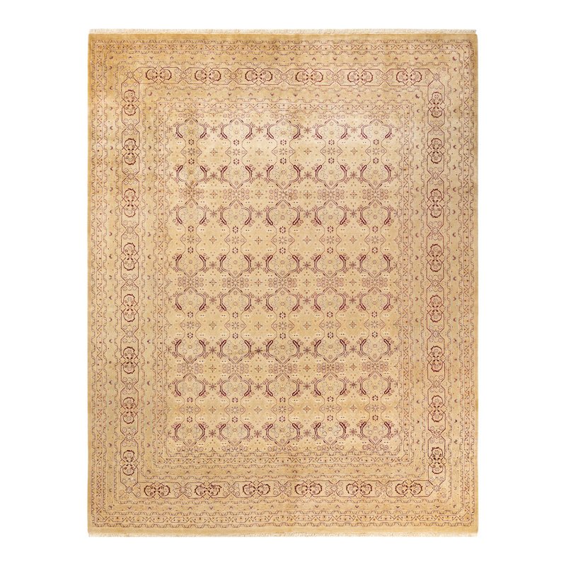 Tapis unique noué à la main Keenan - doré, 8 pi 1 po x 10 pi 2 po