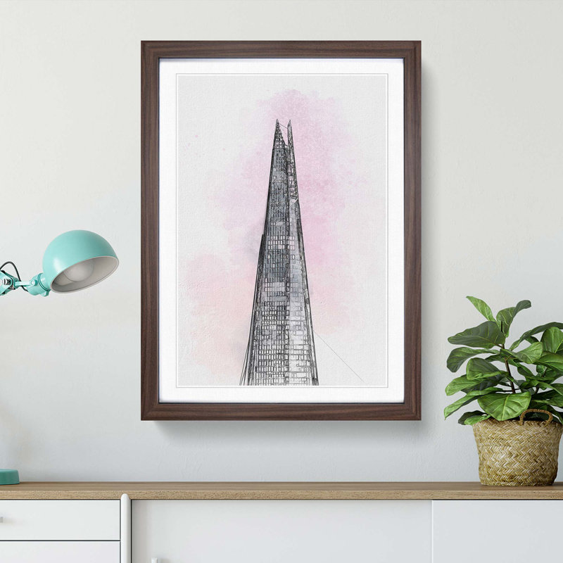 The Shard Building in London in Abstract - Picture Frame Graphic Art Print, Walnut, 76cm H x 50cm W x 2cm D