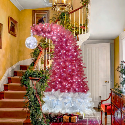Sapin de Noël artificiel à charnière de 6 pi, sapin de Noël pliable, décoration de Noël de style chapeau de père Noël pliable, 1250 pointes de branches luxuriantes, 300 lumières DEL de Noël