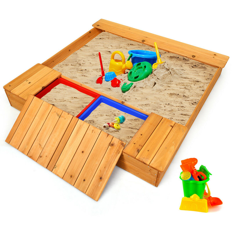Gymax 47.5'' x 7'' Solid Wood Rectangle Sandbox
