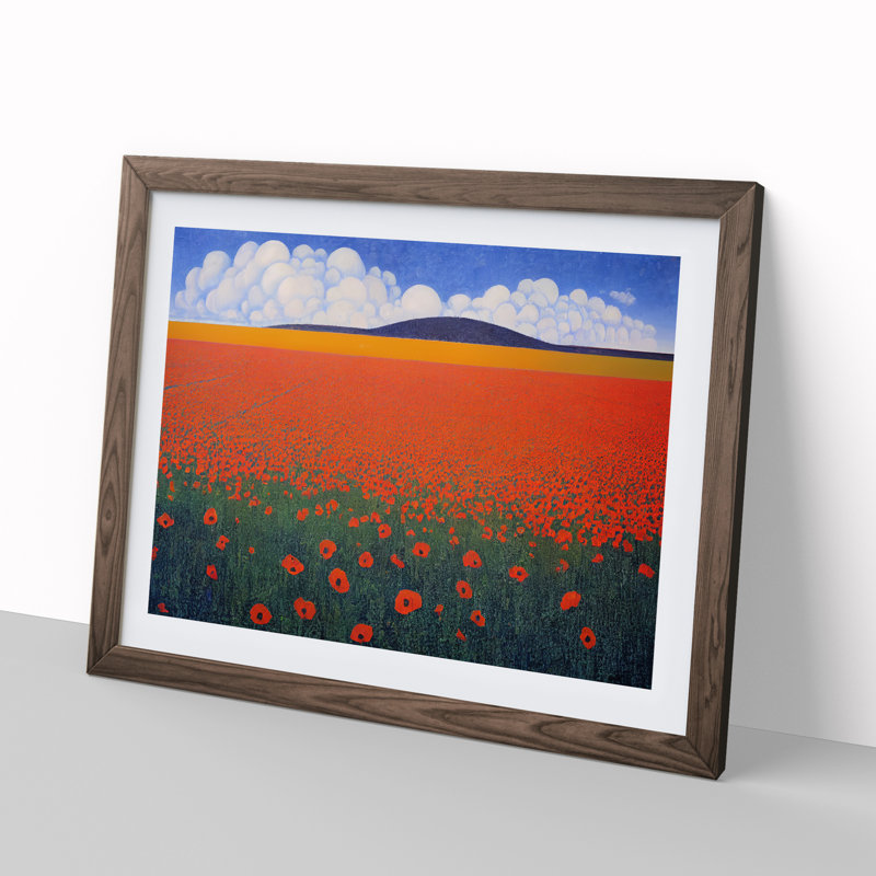 Captivating Poppy Field Flowers - Framed Print, Walnut, 34cm H x 46cm W x 2cm D