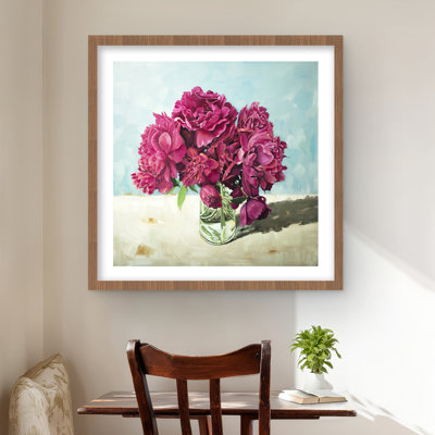 Fuchsia Peony Framed Matted Print - Floral Living Room Decor