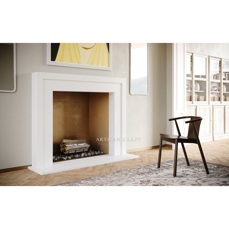 Flatiron Cast Stone Fireplace Surround with Standard Hearth, 49.5" H x 62" W x 7" D, Beige