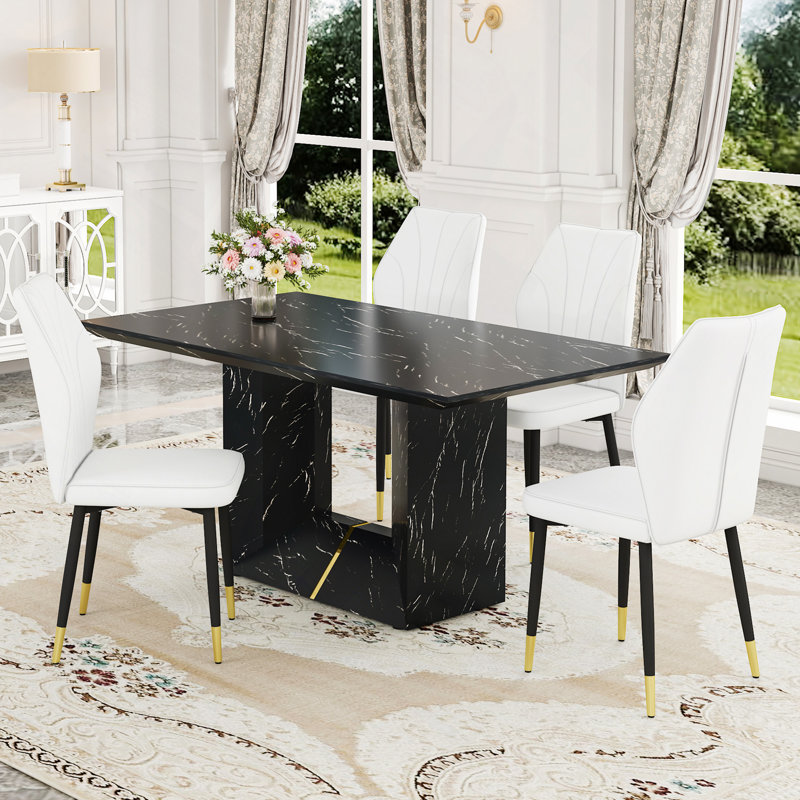 Ensemble de table et de chaises. Ensemble de salle à manger en panneau de fibres à densité moyenne - 63 po x 35,4 po avec 4 chaises en polyuréthane épissé avec un dossier élargi.