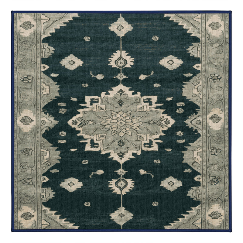 Tapis bleu lavé à la machine, Carré 5 pi