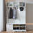 49.6” 5-in-1 Hall Tree with Bench – Farmhouse Entryway Storage Cabinet with High Gloss Fluted Doors, Shoe Storage & 3 Open Shelves – White, 6 Black Hooks for Hats & Coats – Adjustable Shoe Cabinet Door, Easy Assembly