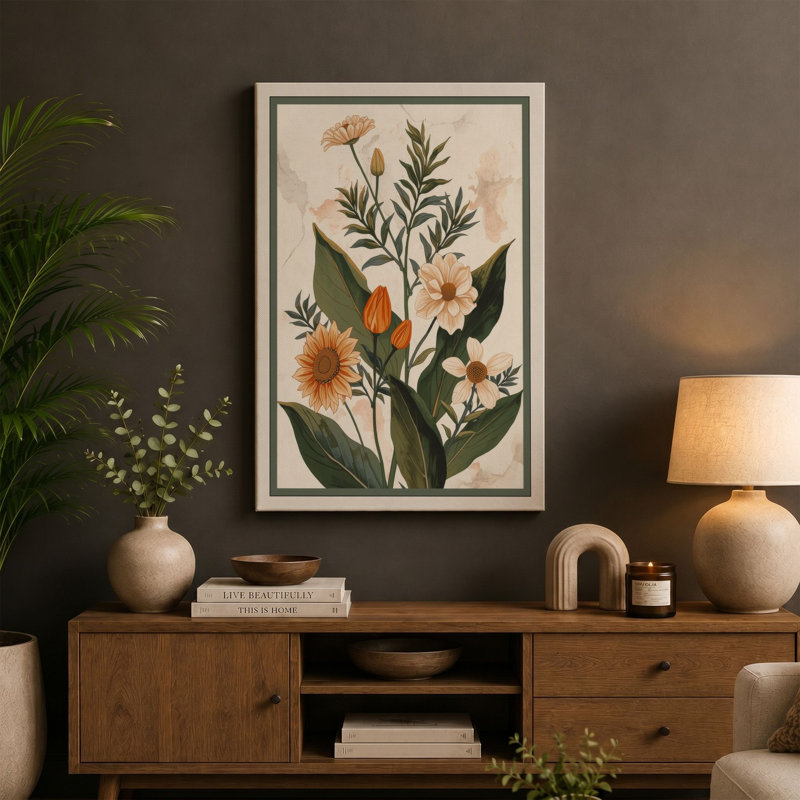 Flowering Study Botanical - Wrapped Canvas, 24x16 - 61.0 x 40.6 cm, Cream Border