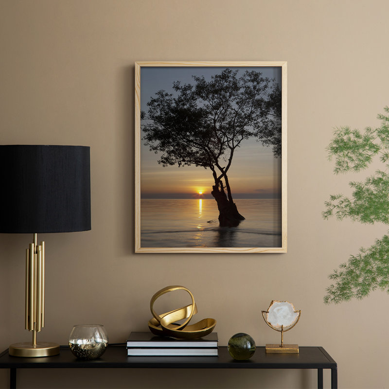 Coucher de soleil coucher de soleil, reproduction encadrée - bois massif, H 11 po x l 9 po, Naturel