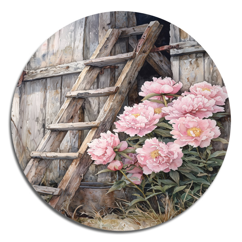 Pivoines par l'échelle de grange II - pivoines rondes, impression murale, H 29 po x l 29 po