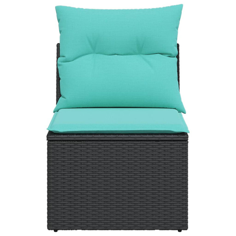 Chaise de patio en rotin noir sans accoudoirs avec coussins Ebern Designs