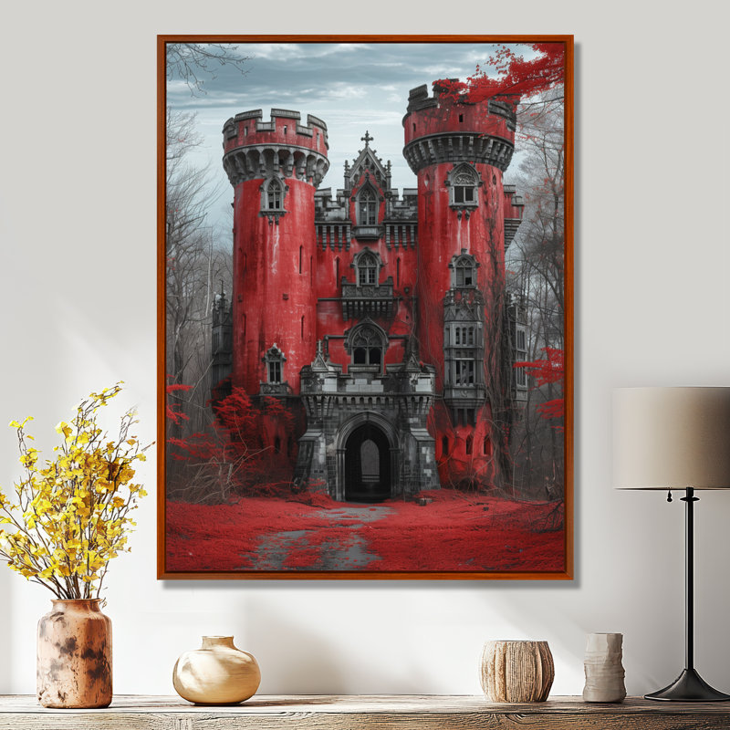 Monochromes gris rouge, automne, Angleterre, château II - châteaux, art mural, Toile avec cadre flottant brun