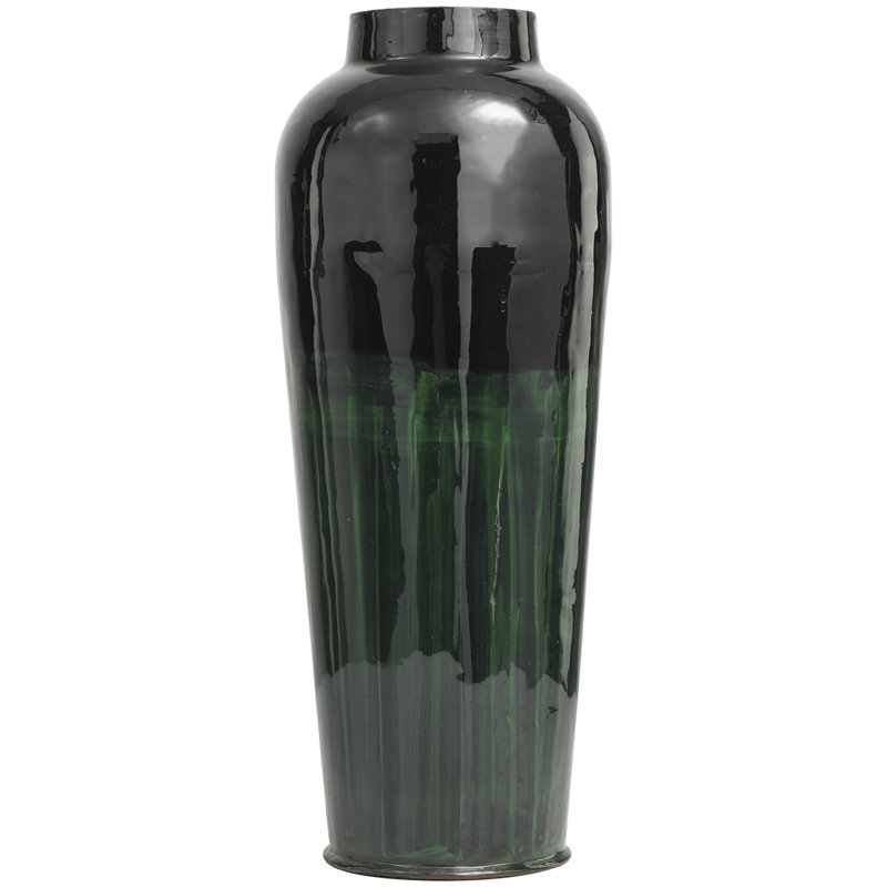 Finchley Metal Color block Abstract Decorative Green Vase with Paint Streak Designs, 20.05" H x 8.05" W x 8" D