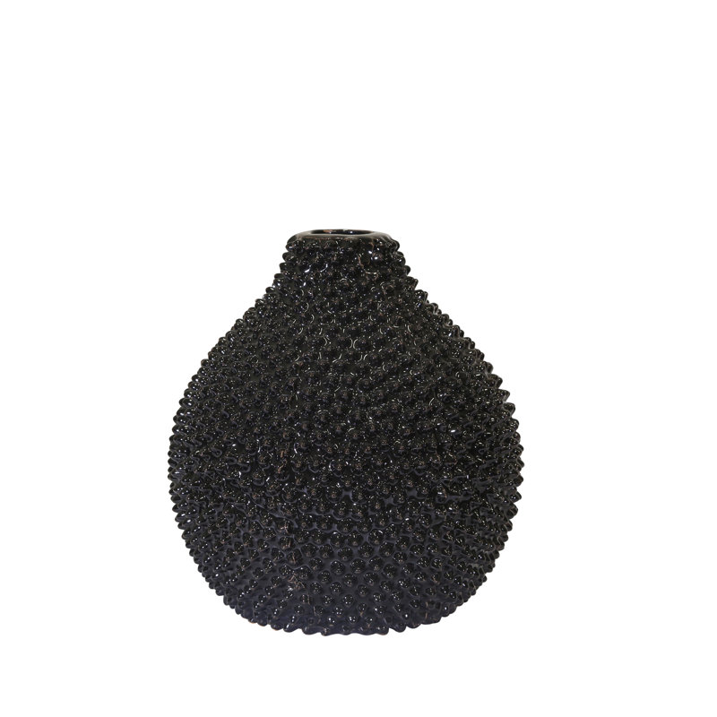 Dugg Textured Ceramic Glam Decorative Vase, Modern Accent for Stylish Display, Black, 8" H x 7.25" W x 7.25" D