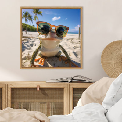 «Funny Animal Beach Cool Frog Orange Glasses Selfie» par The Creative Bunch Studio, reproduction d'art sur toile encadrée