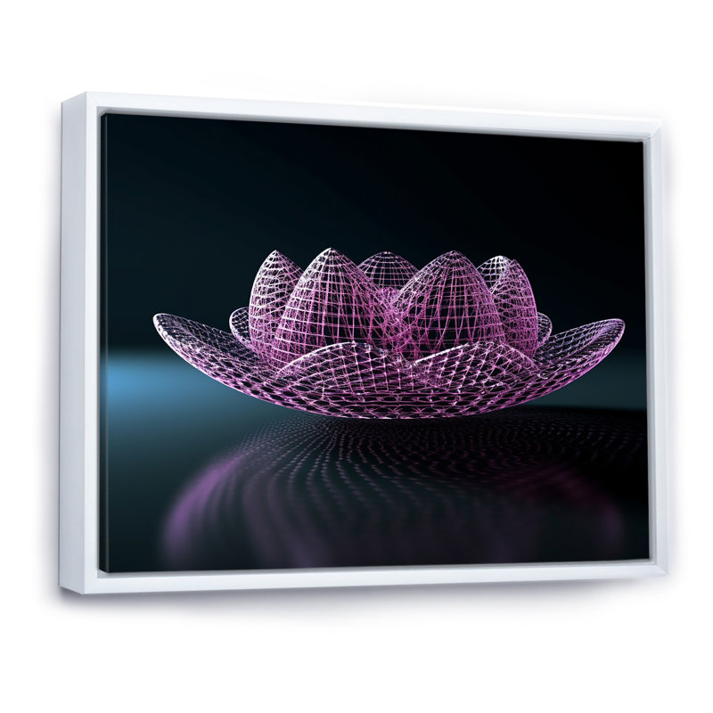 Matrice de lotus futuriste sur toile, Cadre flottant blanc, H 16 po x l 32 po x P 1 po