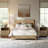 Full Bed Frame With Headboard, Mid Century Modern Fluted Platform Bed, Boho Wooden Bed Base No Box Spring Needed-1785705768-1785705783