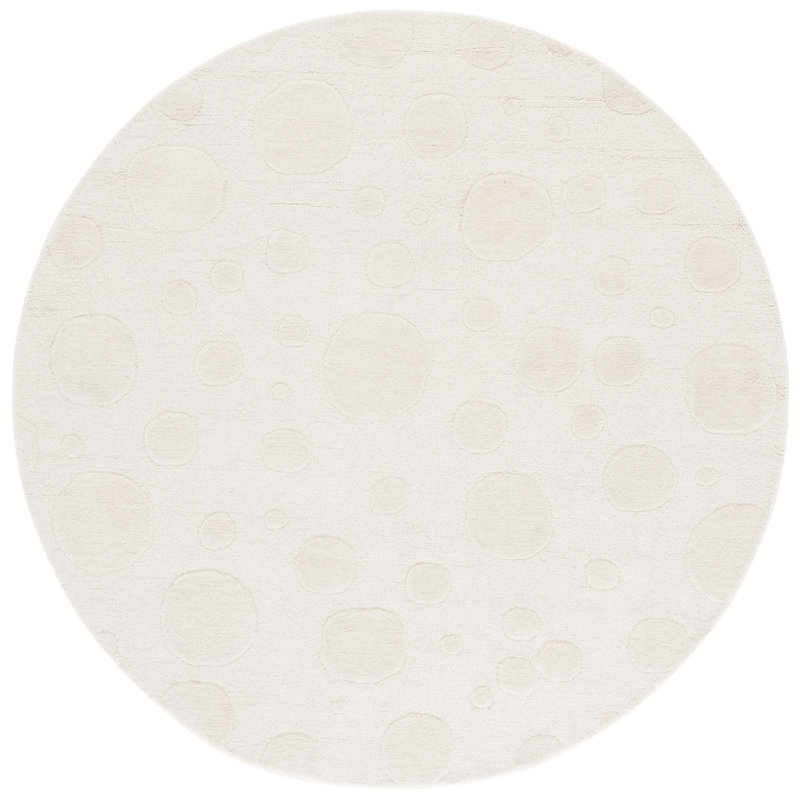 Jennaka Hand Tufted Wool/Cotton Polka Dots Rug in Ivory, Round 6'