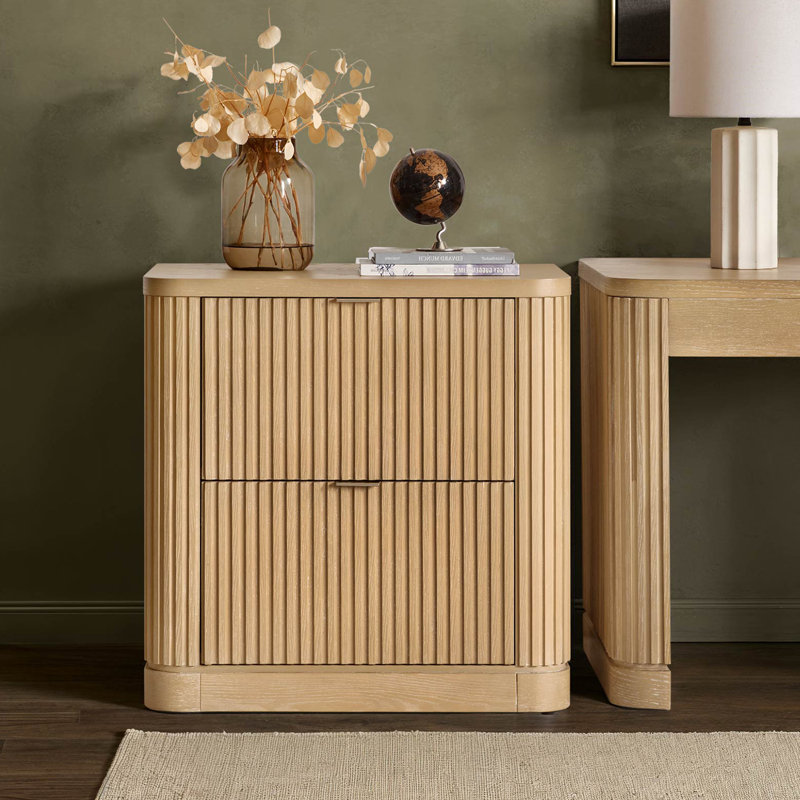 Kaybri Modern 30''H Fluted File Cabinet Oak Veneer 2-Drawer Independent Locking, Natural