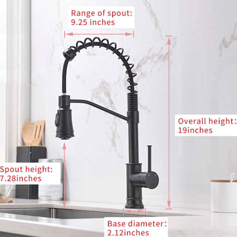 Kitchen Faucet With Pull Out Spray In Black - Solid Brass Construction For Modern Sink Rotatable Single Hole
