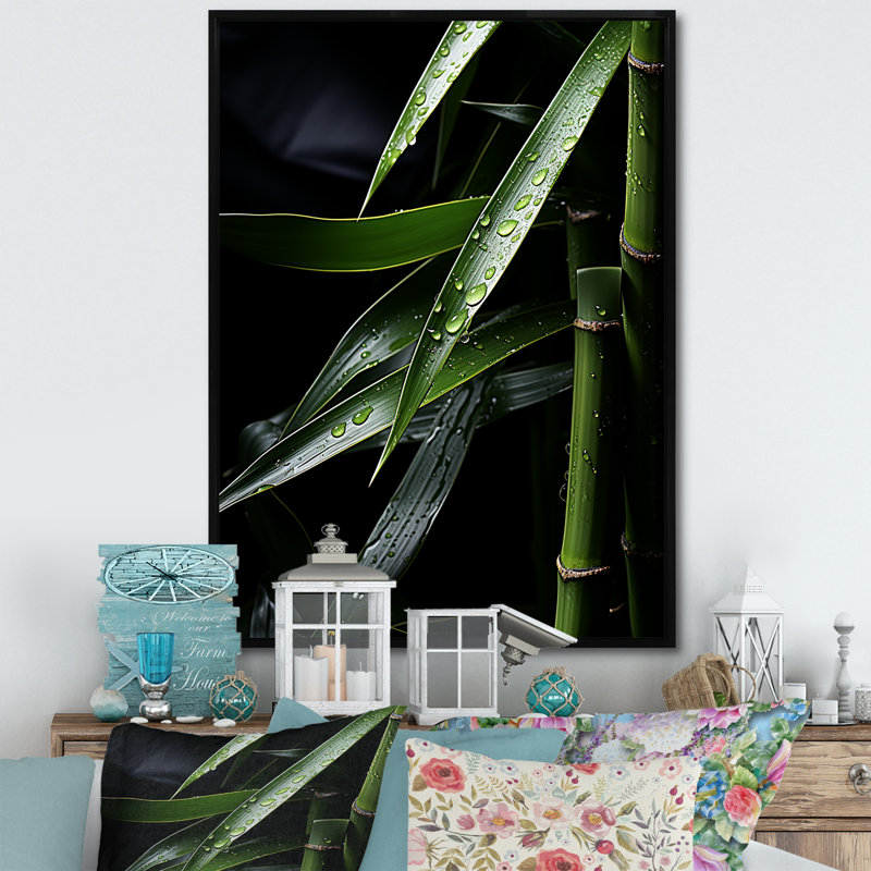 Ingileif vert bambou et noir sur toile, H 20 po x l 12 po x P 1 po, Cadre flottant noir