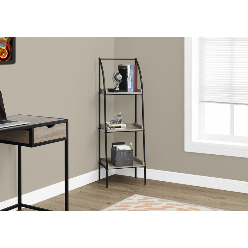 Bookshelf, Bookcase, Etagere, Corner, 3 Tier, 48"H, Office, Bedroom, Brown Laminate, Black Metal, Contemporary, Modern
