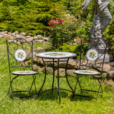 Ensemble bistro en mosaïque avec tournesols peints à la main