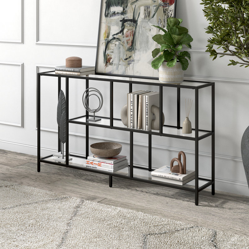 Winthrop Glass Top Console Table, Blackened Bronze